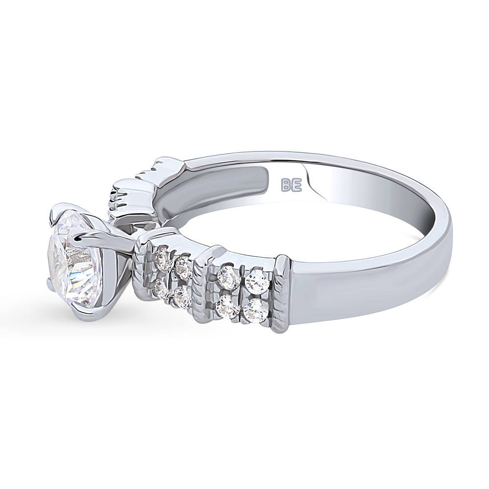 Angle view of Solitaire 1ct Round CZ Ring in Sterling Silver