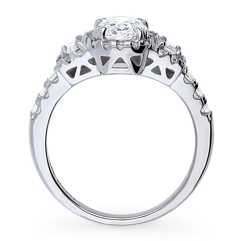 Alternate view of 3-Stone Halo Oval CZ Ring in Sterling Silver