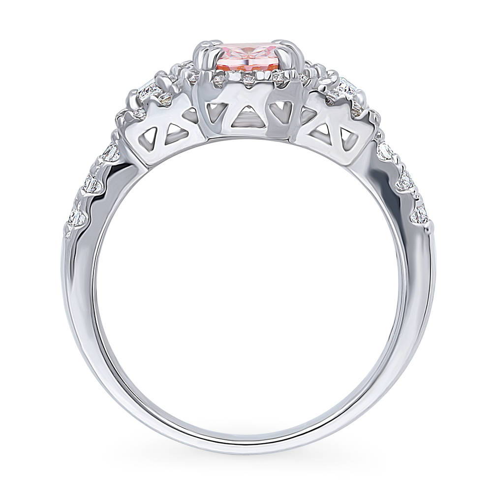 Alternate view of 3-Stone Halo Morganite Color Oval CZ Ring in Sterling Silver