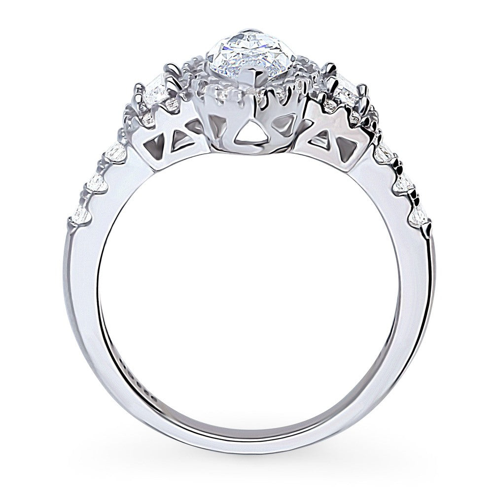 3-Stone Halo Art Deco 1ct Marquise CZ Ring in Sterling Silver