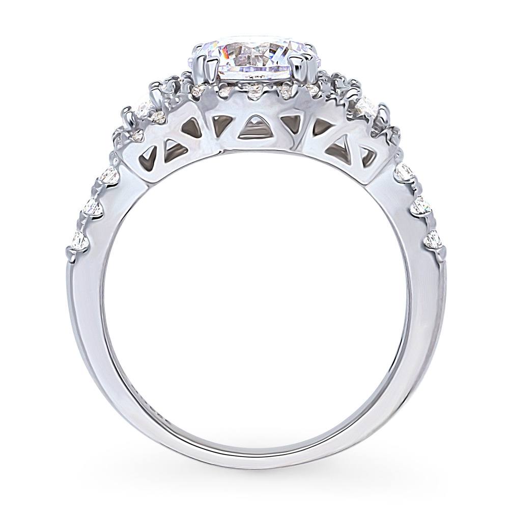 Alternate view of 3-Stone Halo Round CZ Ring in Sterling Silver