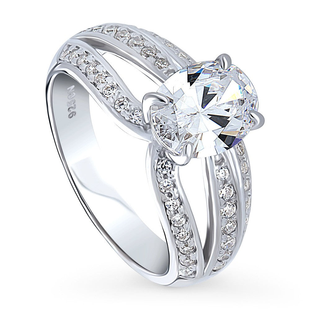Front view of Solitaire 1.8ct Oval CZ Ring in Sterling Silver, 4 of 9