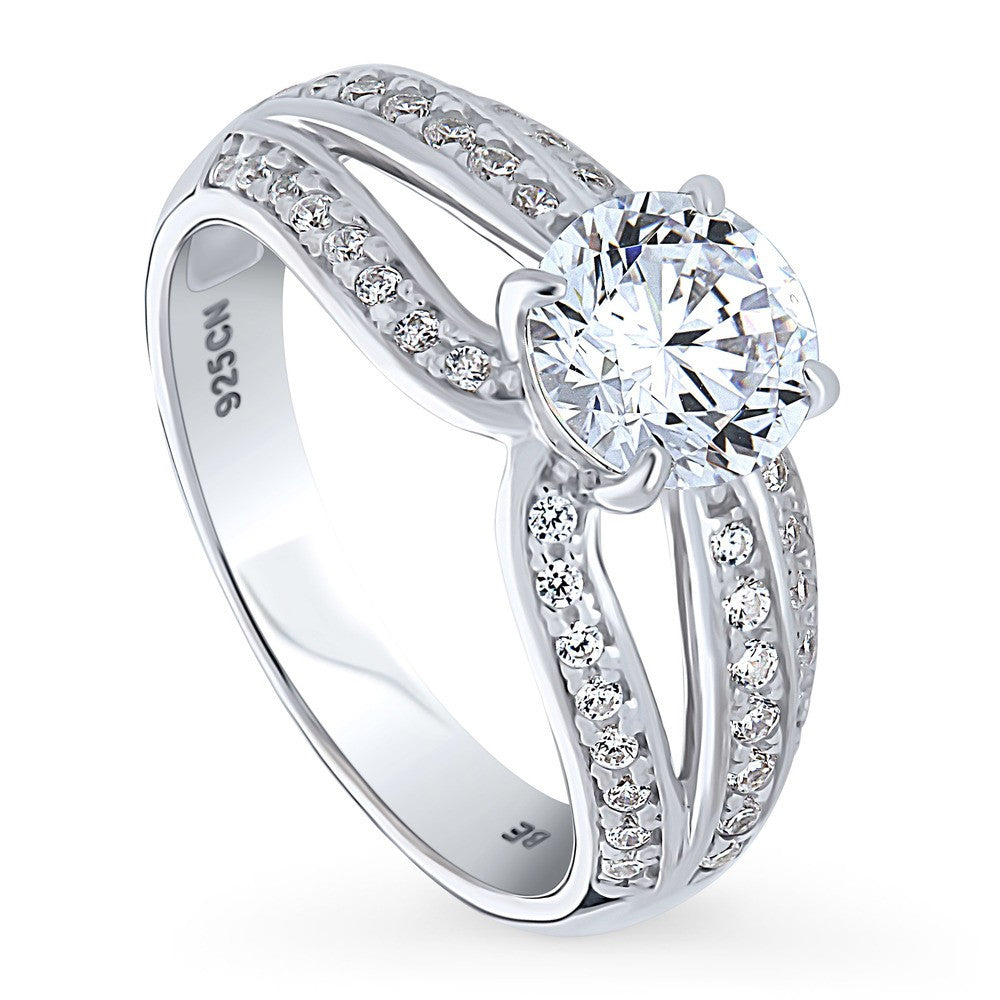 Front view of Solitaire 1.25ct Round CZ Ring in Sterling Silver, 4 of 9