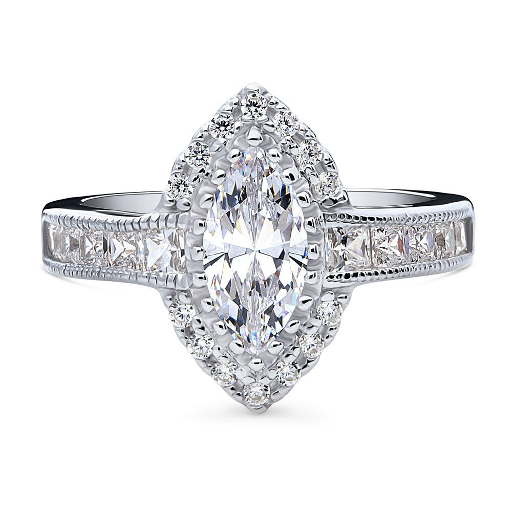 Halo Milgrain Marquise CZ Ring in Sterling Silver, 1 of 9