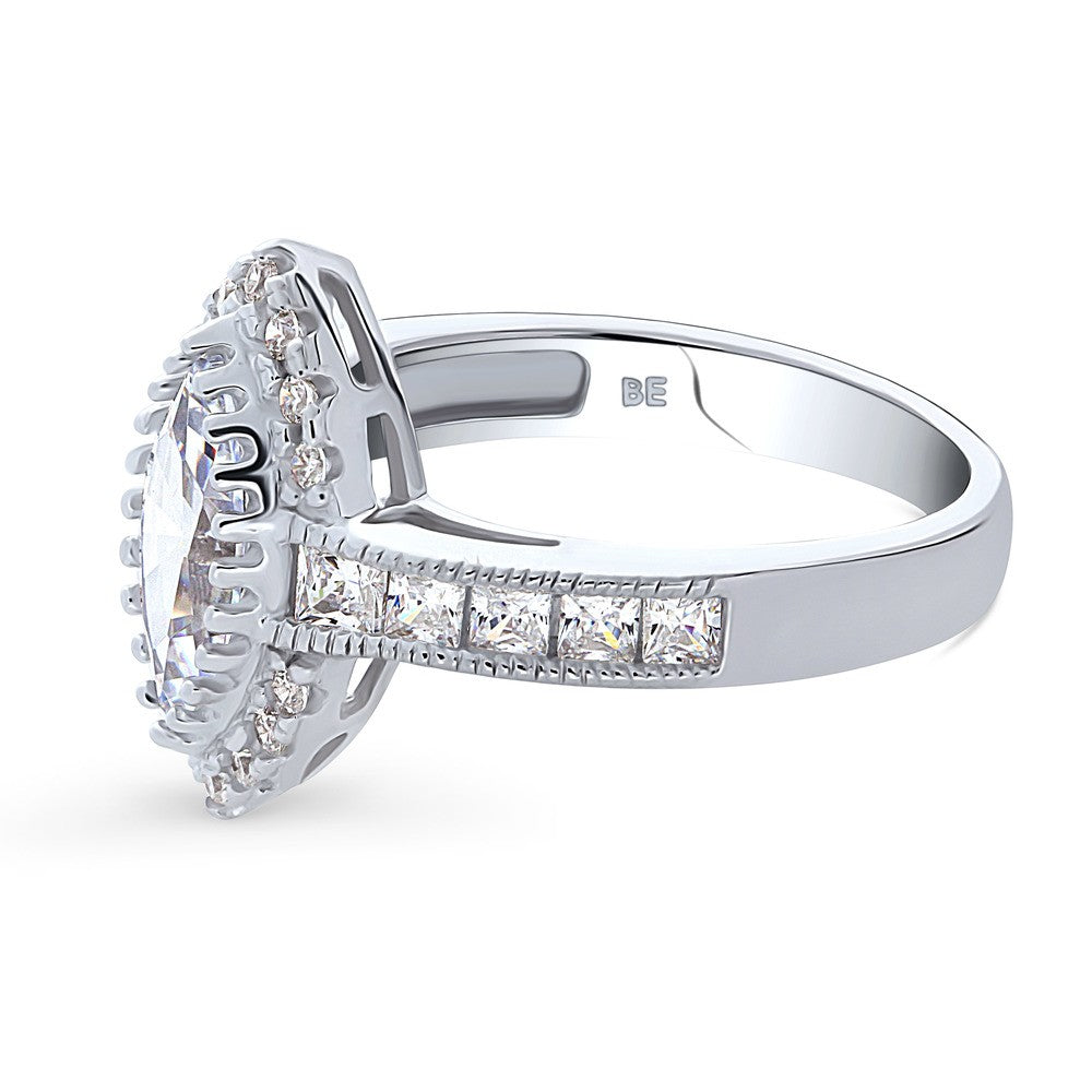 Angle view of Halo Milgrain Marquise CZ Ring in Sterling Silver, 5 of 9