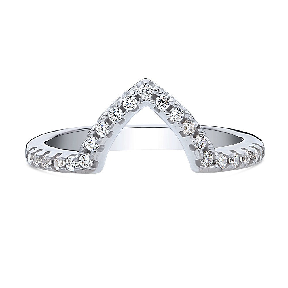 Wishbone CZ Curved Half Eternity Ring in Sterling Silver
