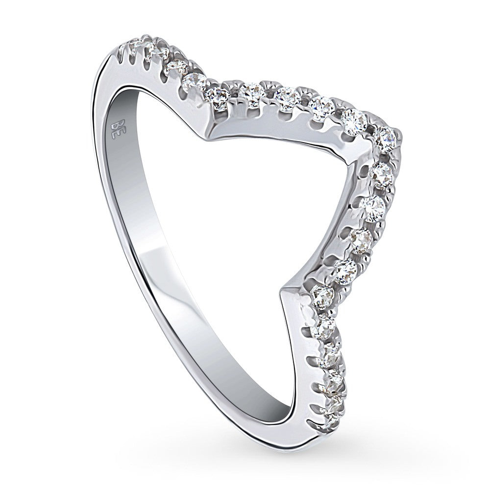 Wishbone CZ Curved Half Eternity Ring in Sterling Silver