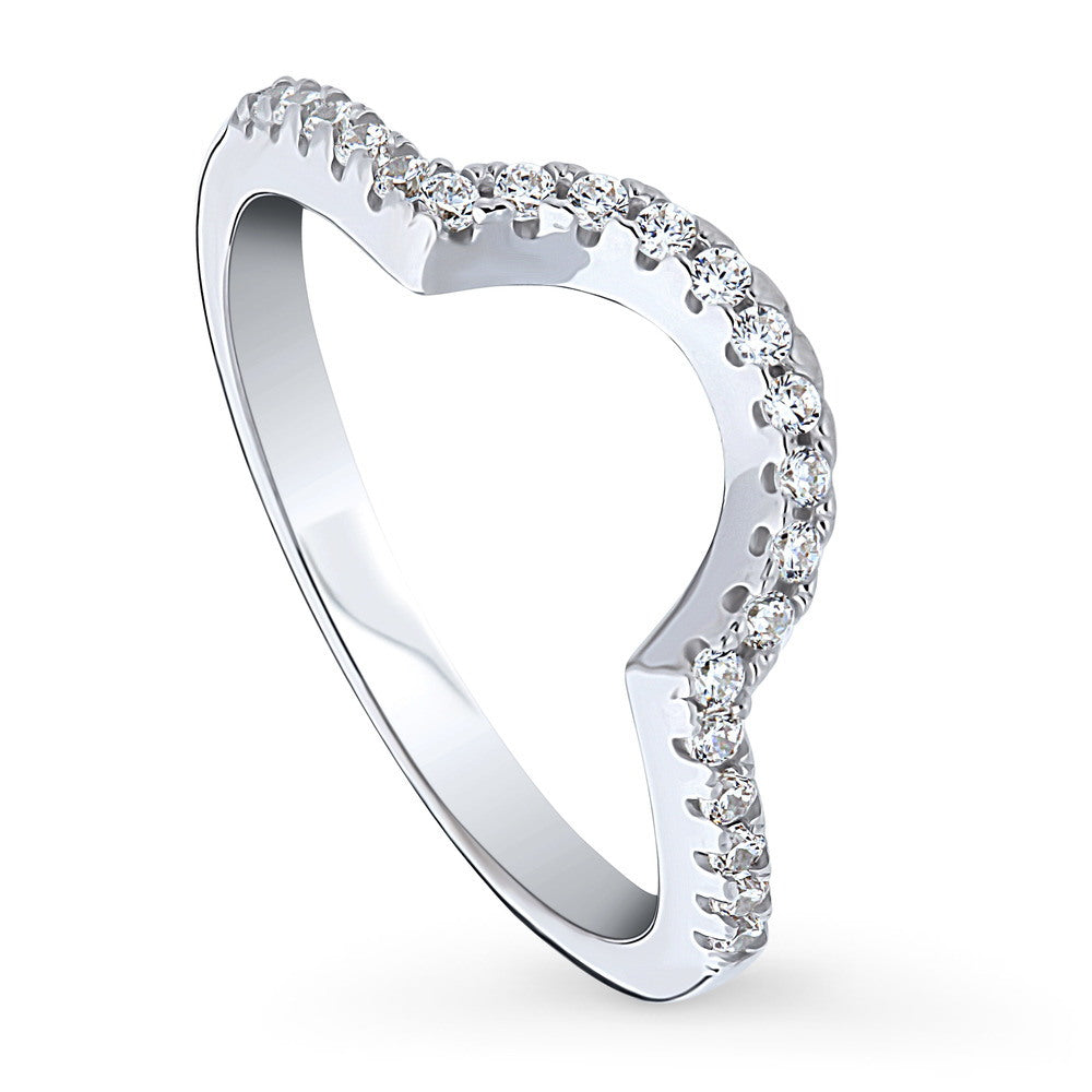 Front view of Dome CZ Curved Half Eternity Ring in Sterling Silver, 4 of 9