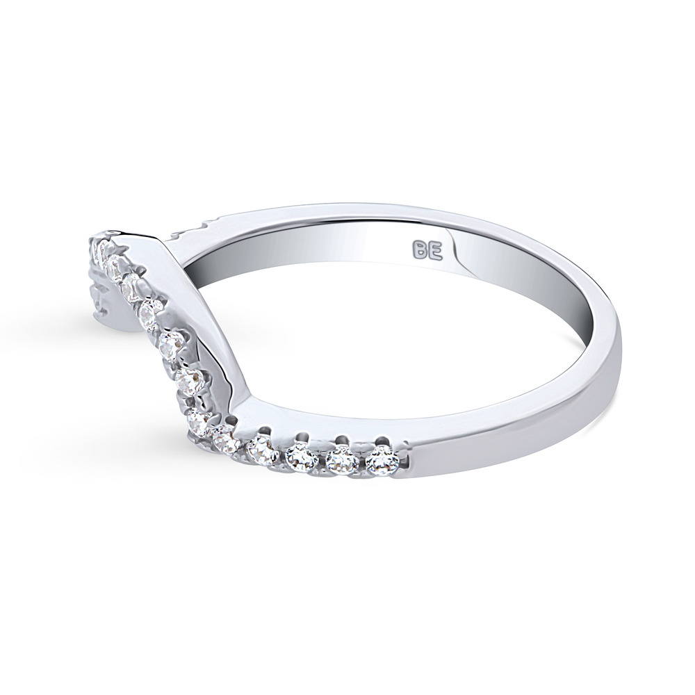 Angle view of Dome CZ Curved Half Eternity Ring in Sterling Silver
