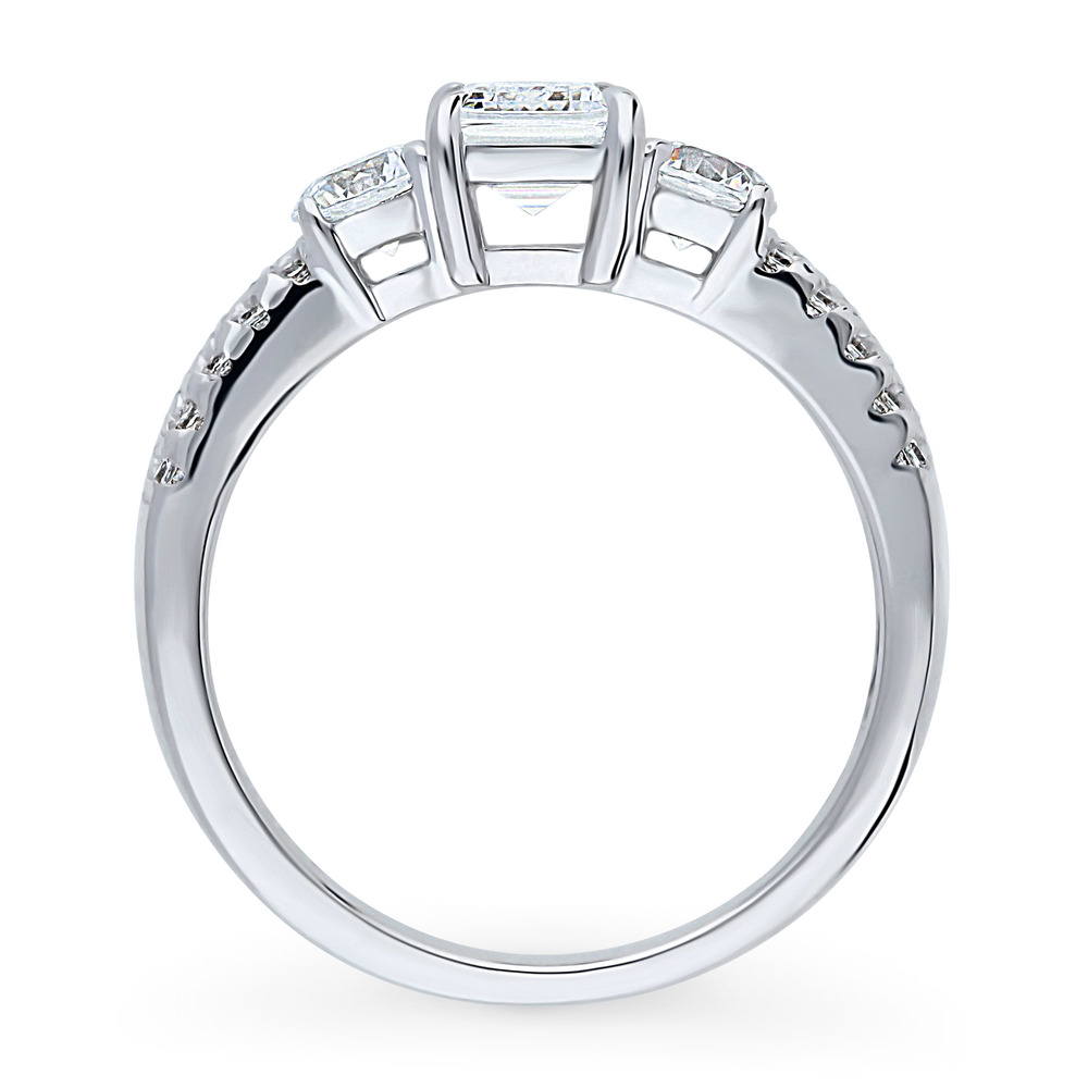 3-Stone 1ct Emerald Cut CZ Ring in Sterling Silver