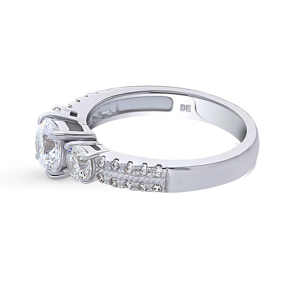 Angle view of 3-Stone Round CZ Ring in Sterling Silver