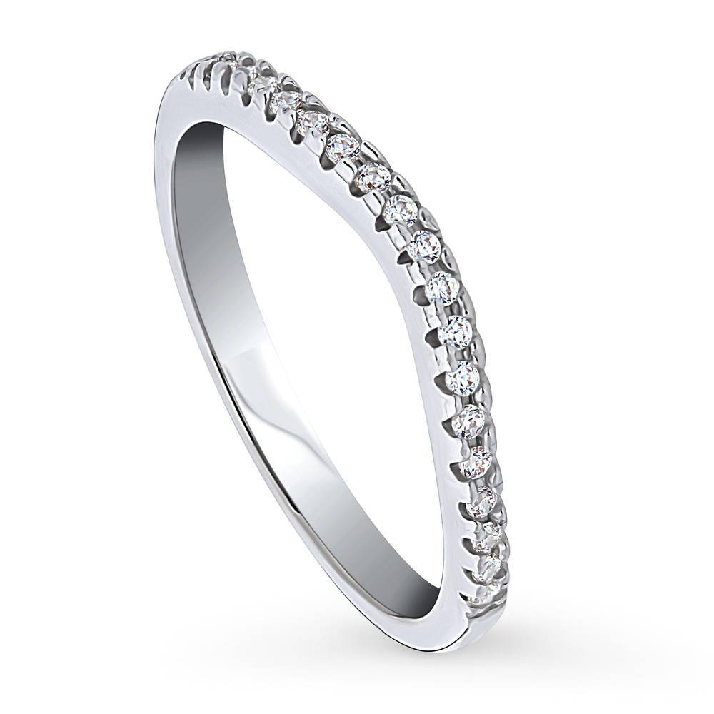 Front view of CZ Curved Half Eternity Ring in Sterling Silver, 4 of 9