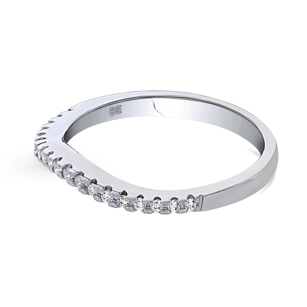 CZ Curved Half Eternity Ring in Sterling Silver, side view