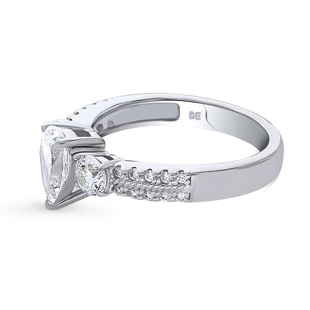 Angle view of 3-Stone Pear CZ Ring in Sterling Silver