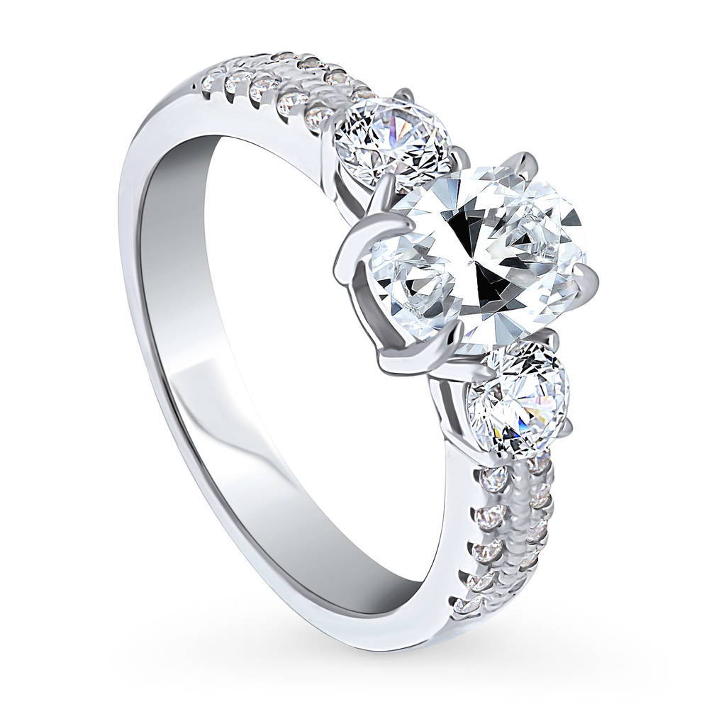 Front view of 3-Stone Oval CZ Ring in Sterling Silver