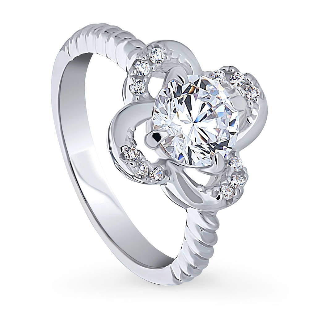 Front view of Flower CZ Ring in Sterling Silver