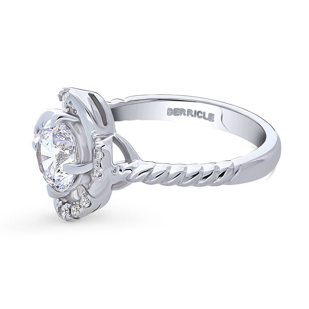 Angle view of Flower CZ Ring in Sterling Silver