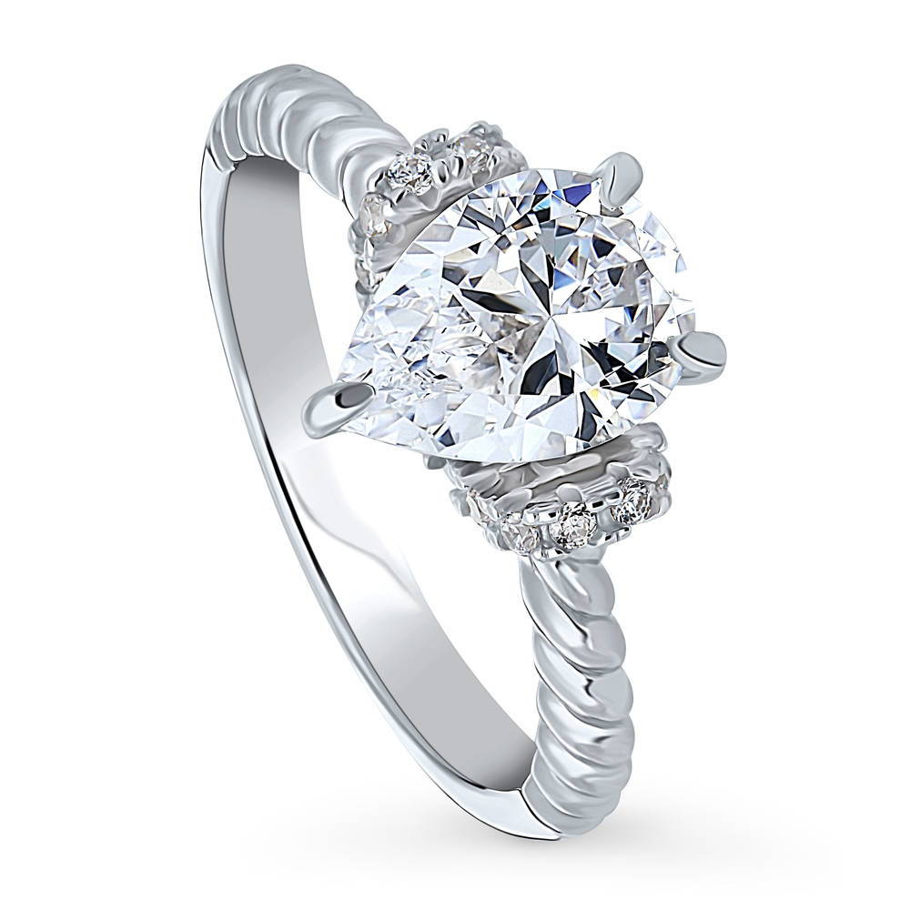 Front view of Woven Solitaire CZ Ring in Sterling Silver