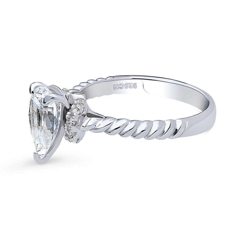 Angle view of Woven Solitaire CZ Ring in Sterling Silver