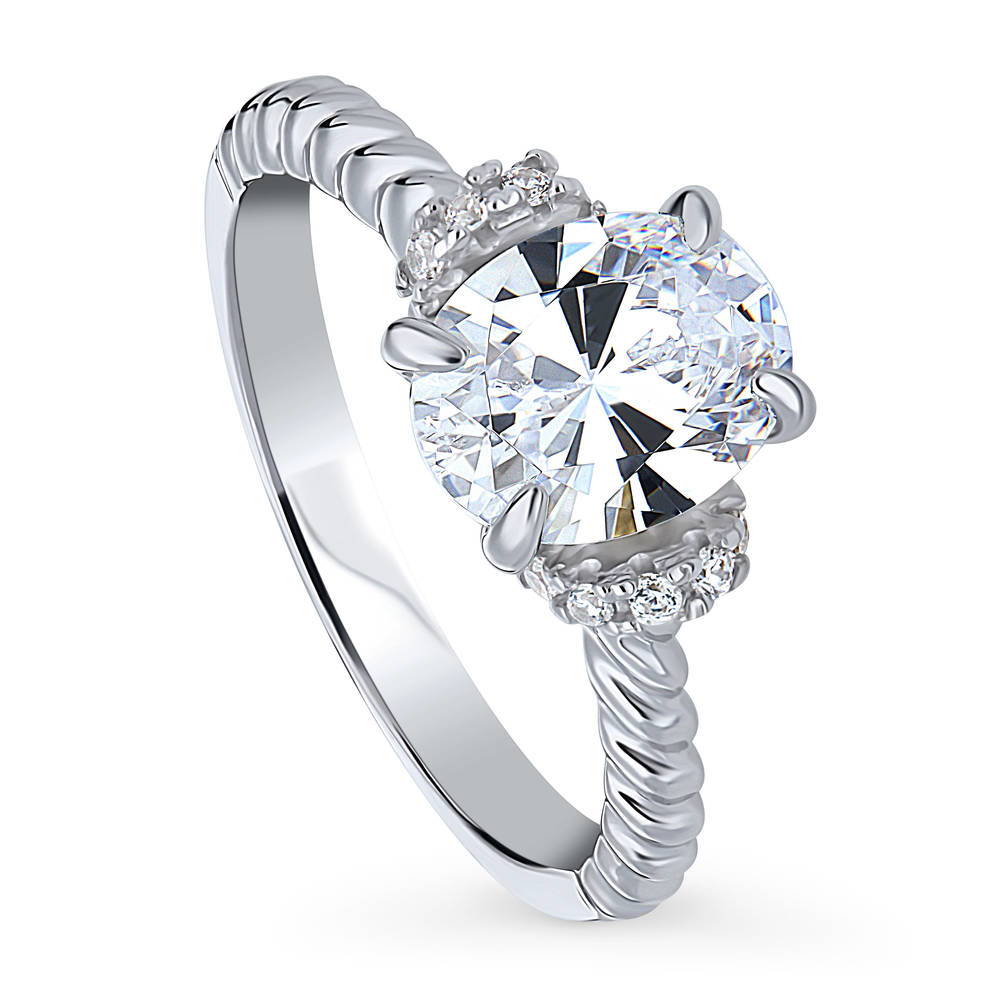 Front view of Woven Solitaire CZ Ring in Sterling Silver