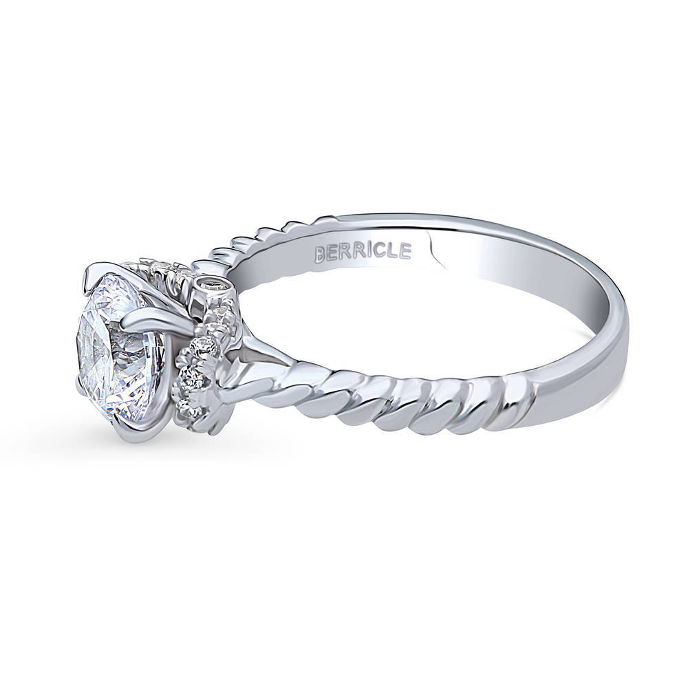 Angle view of Woven Solitaire CZ Ring in Sterling Silver