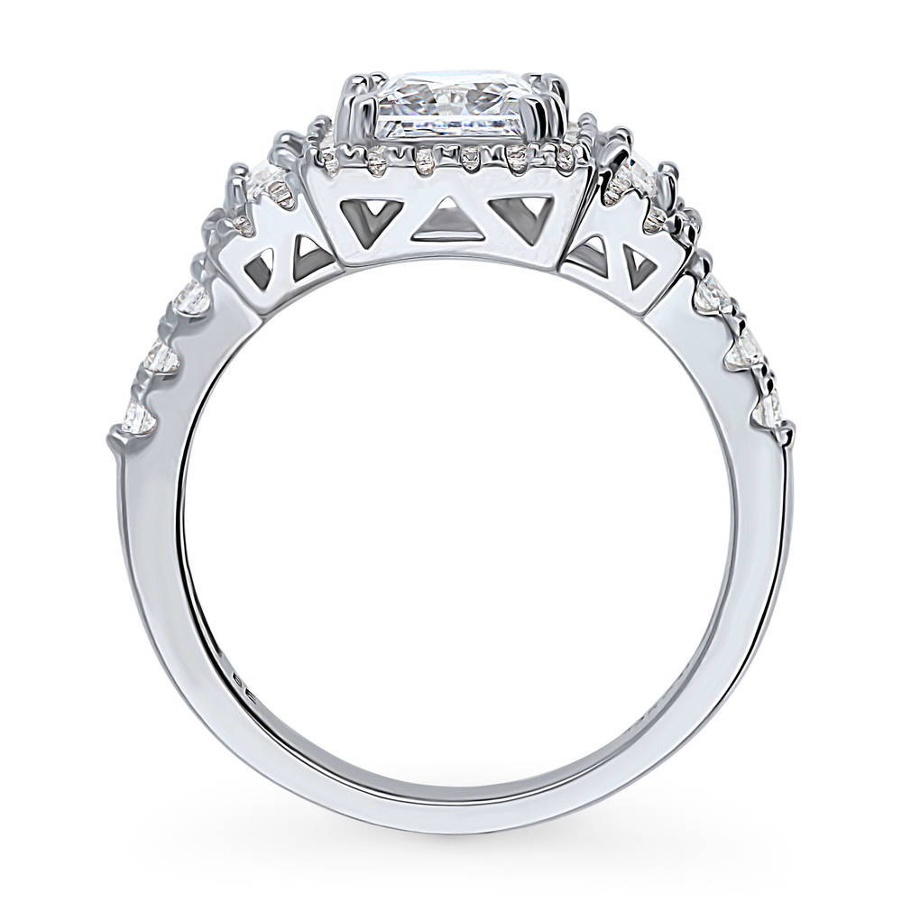 Alternate view of Halo 3-Stone Princess CZ Ring in Sterling Silver