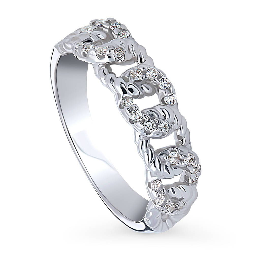 Front view of Woven CZ Stackable Band in Sterling Silver
