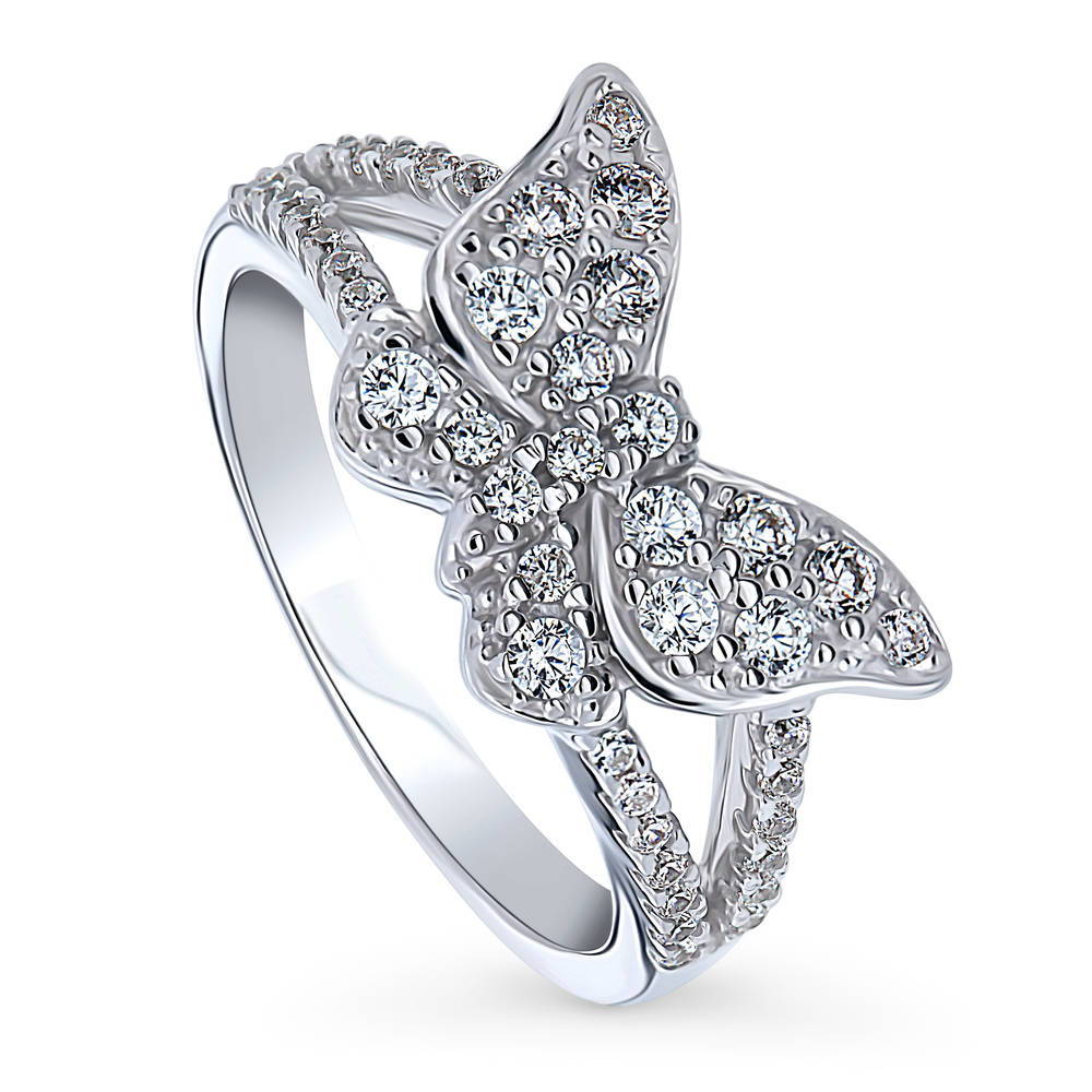 Front view of Butterfly CZ Ring in Sterling Silver