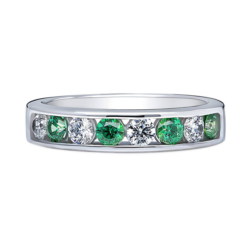 Green Channel Set CZ Stackable Half Eternity Ring in Sterling Silver, 1 of 9