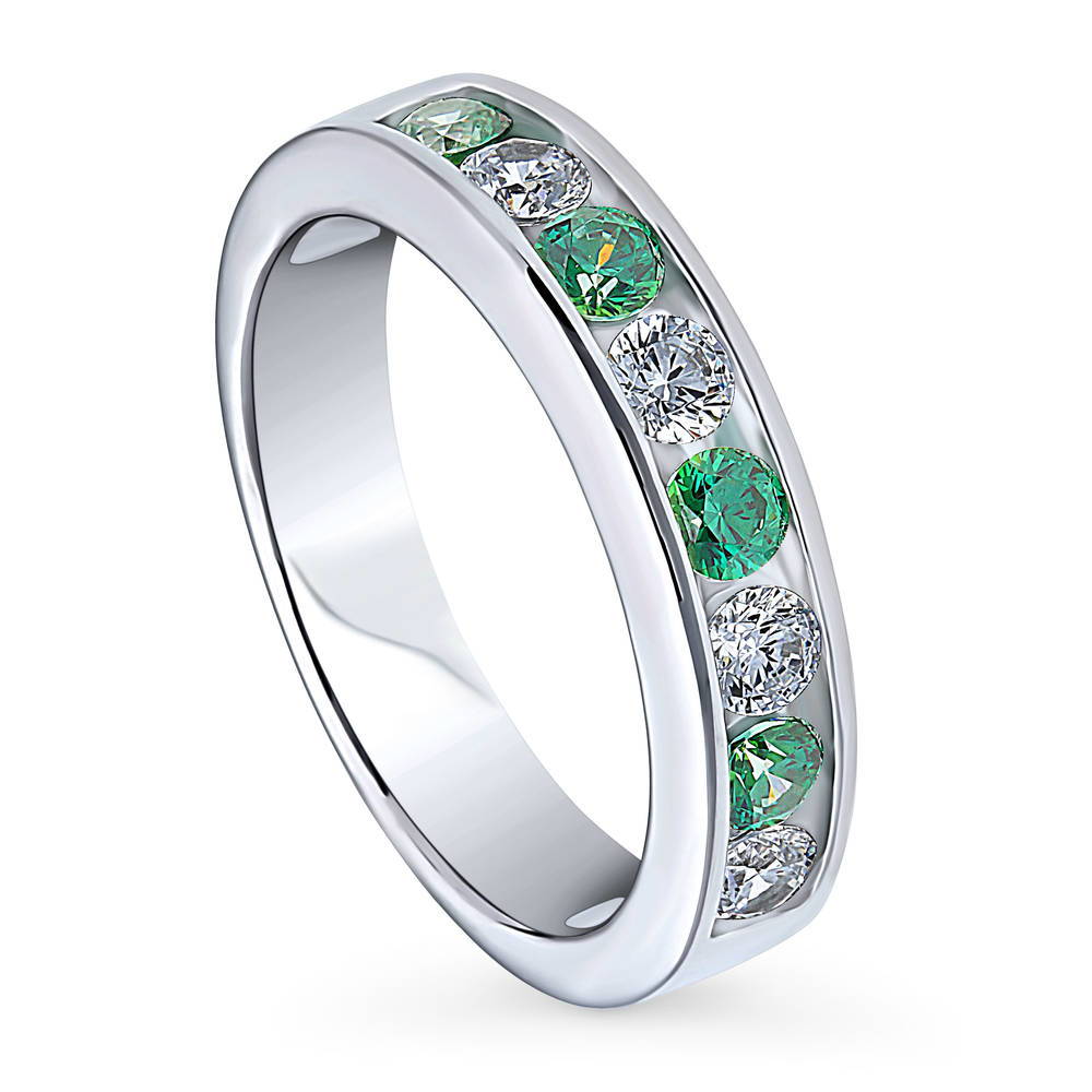 Green Channel Set CZ Stackable Half Eternity Ring in Sterling Silver