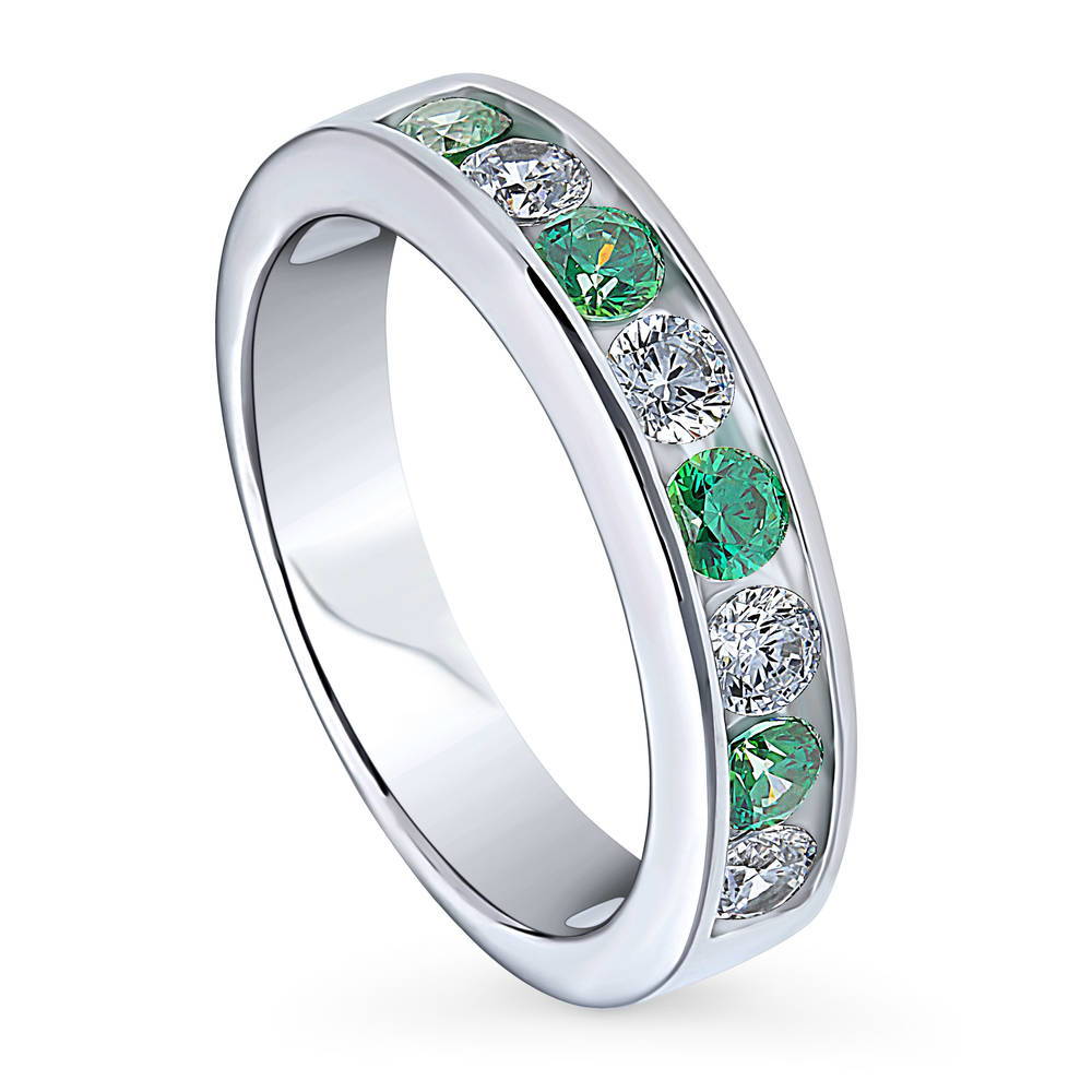 Front view of Green Channel Set CZ Stackable Half Eternity Ring in Sterling Silver, 4 of 9