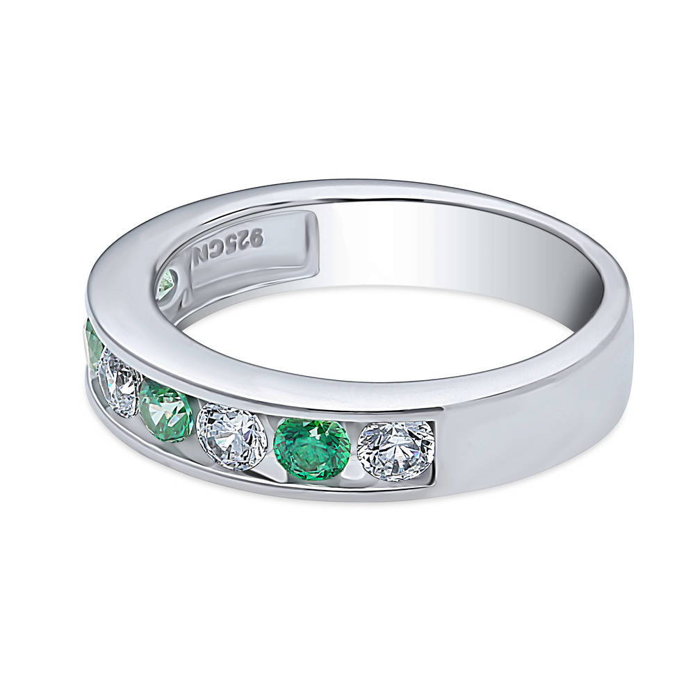 Green Channel Set CZ Stackable Half Eternity Ring in Sterling Silver