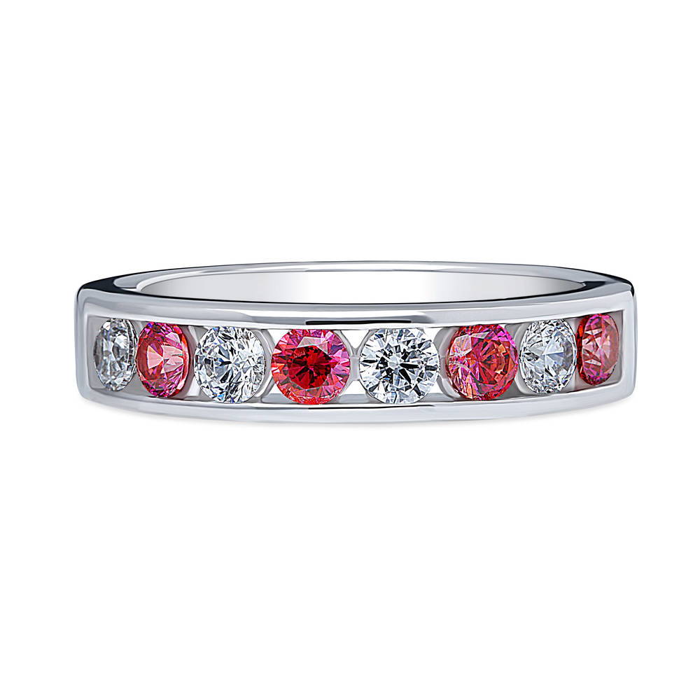 Red Channel Set CZ Stackable Half Eternity Ring in Sterling Silver, 1 of 9