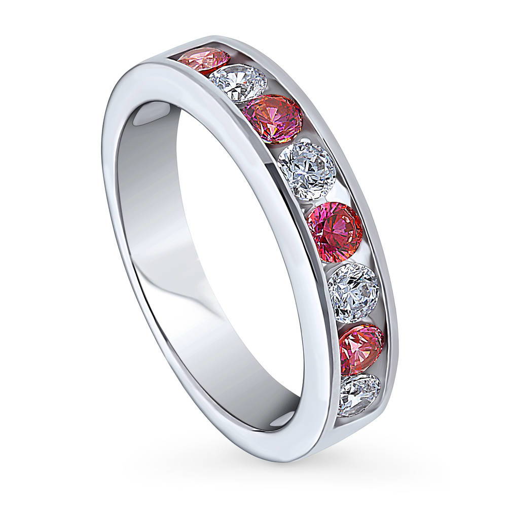 Front view of Red Channel Set CZ Stackable Half Eternity Ring in Sterling Silver