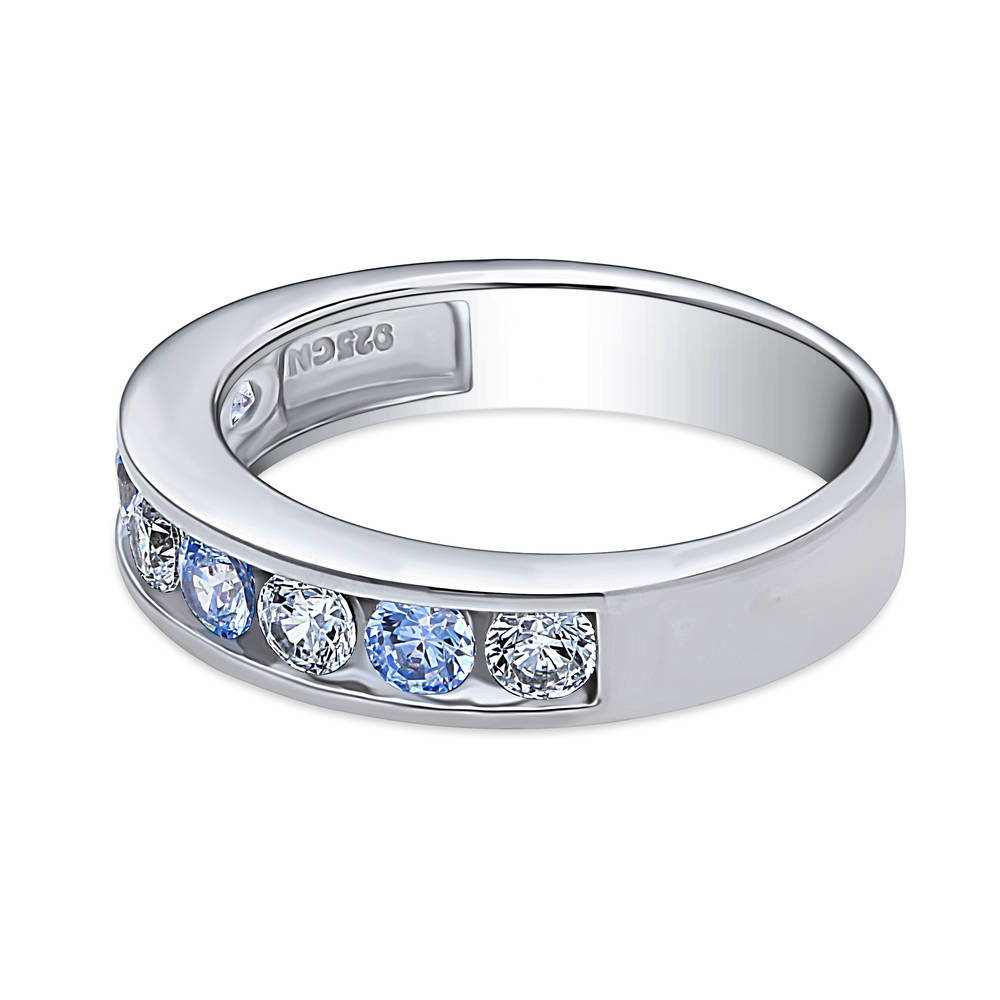 Angle view of Greyish Blue Channel CZ Stackable Half Eternity Ring in Sterling Silver, 5 of 9