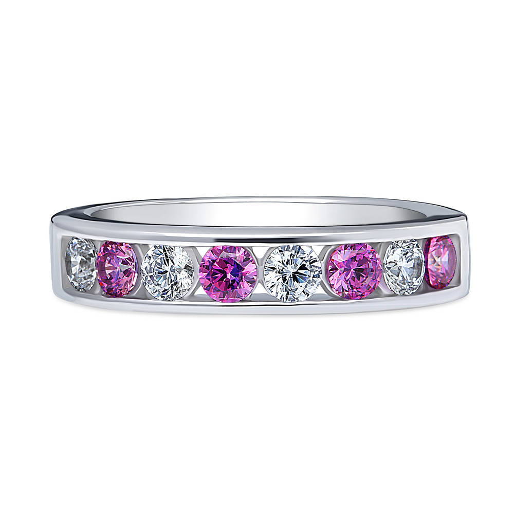 Purple Channel Set CZ Stackable Half Eternity Ring in Sterling Silver