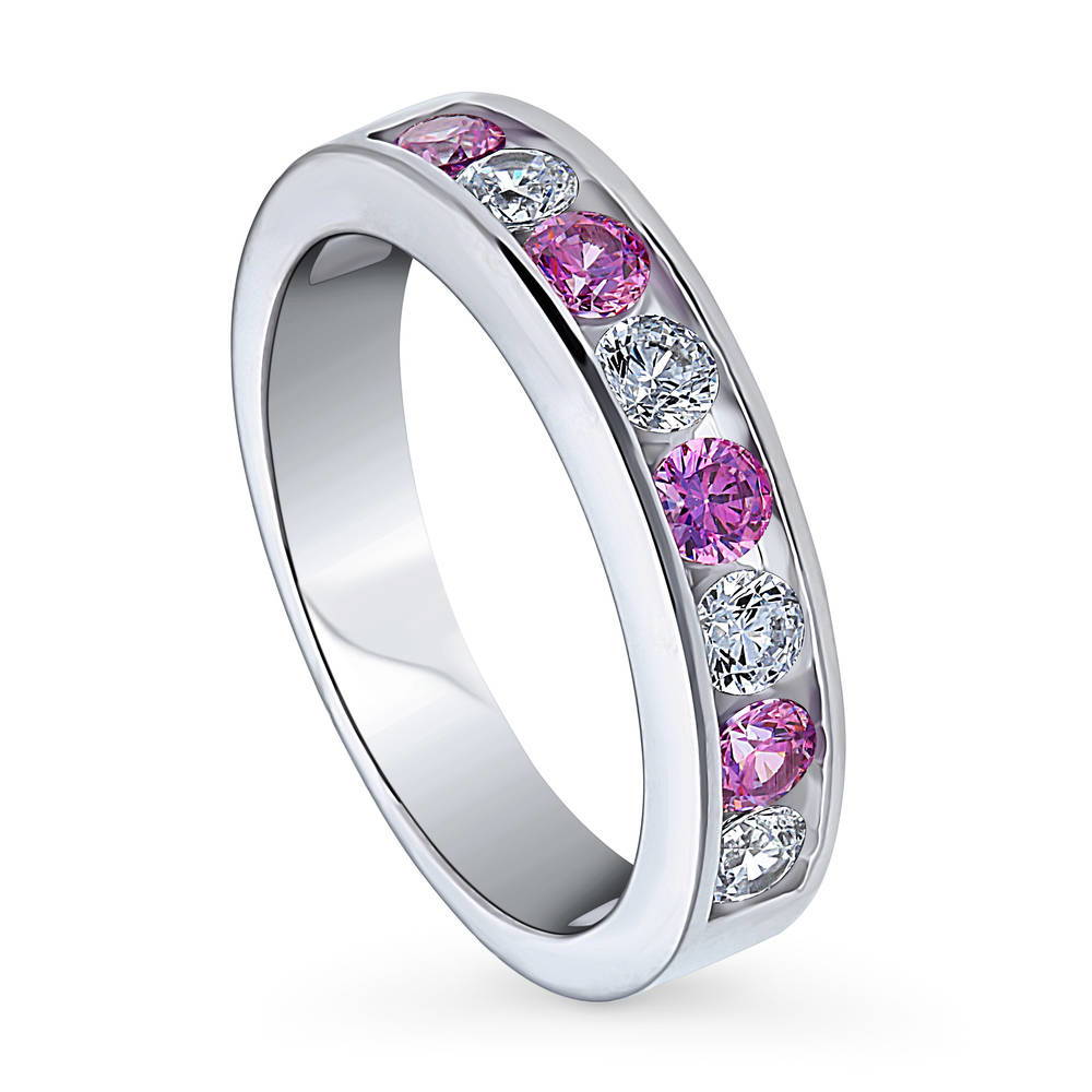 Front view of Purple Channel Set CZ Stackable Half Eternity Ring in Sterling Silver
