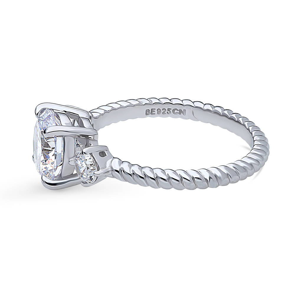 Angle view of 3-Stone Woven Round CZ Ring in Sterling Silver