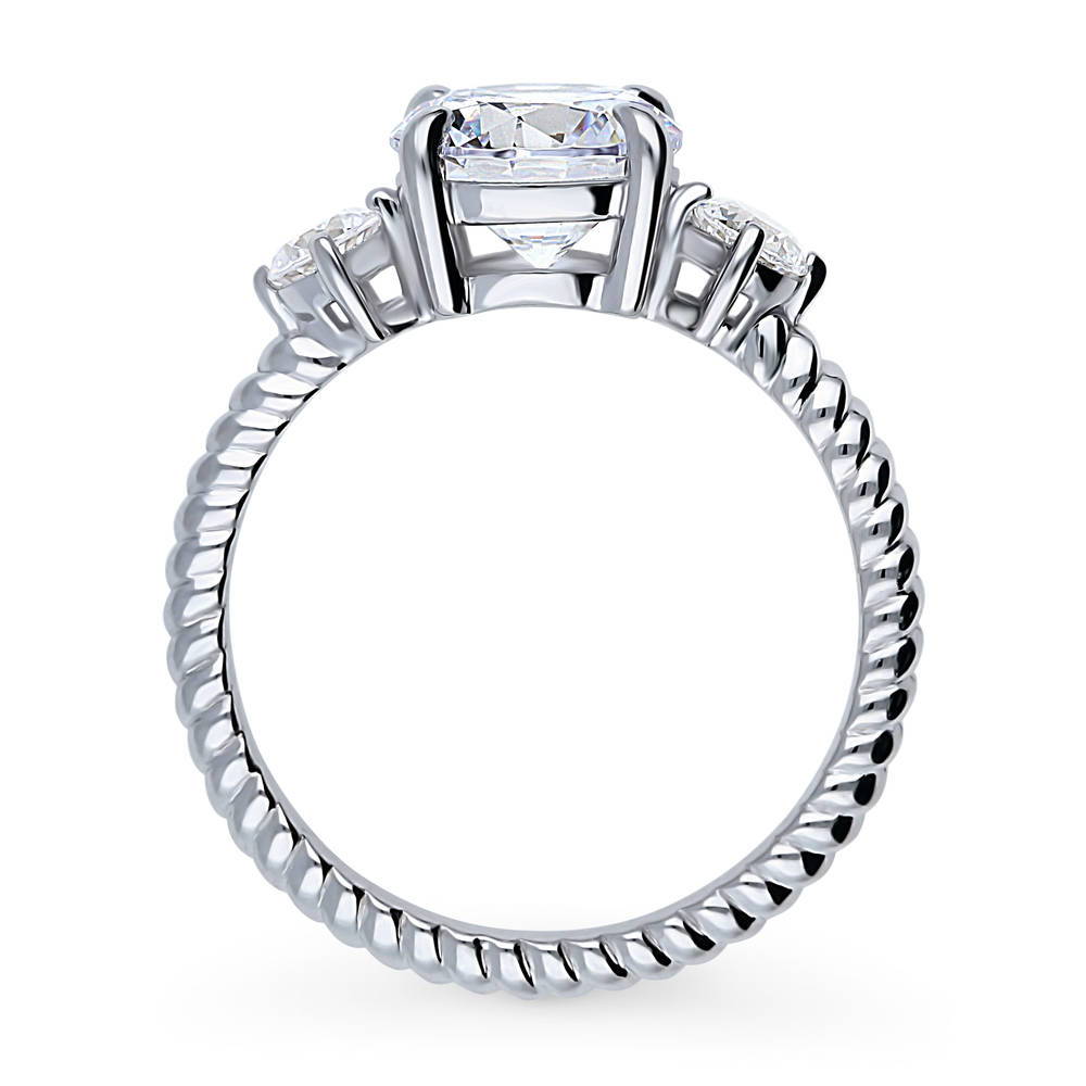 Alternate view of 3-Stone Woven Round CZ Ring in Sterling Silver