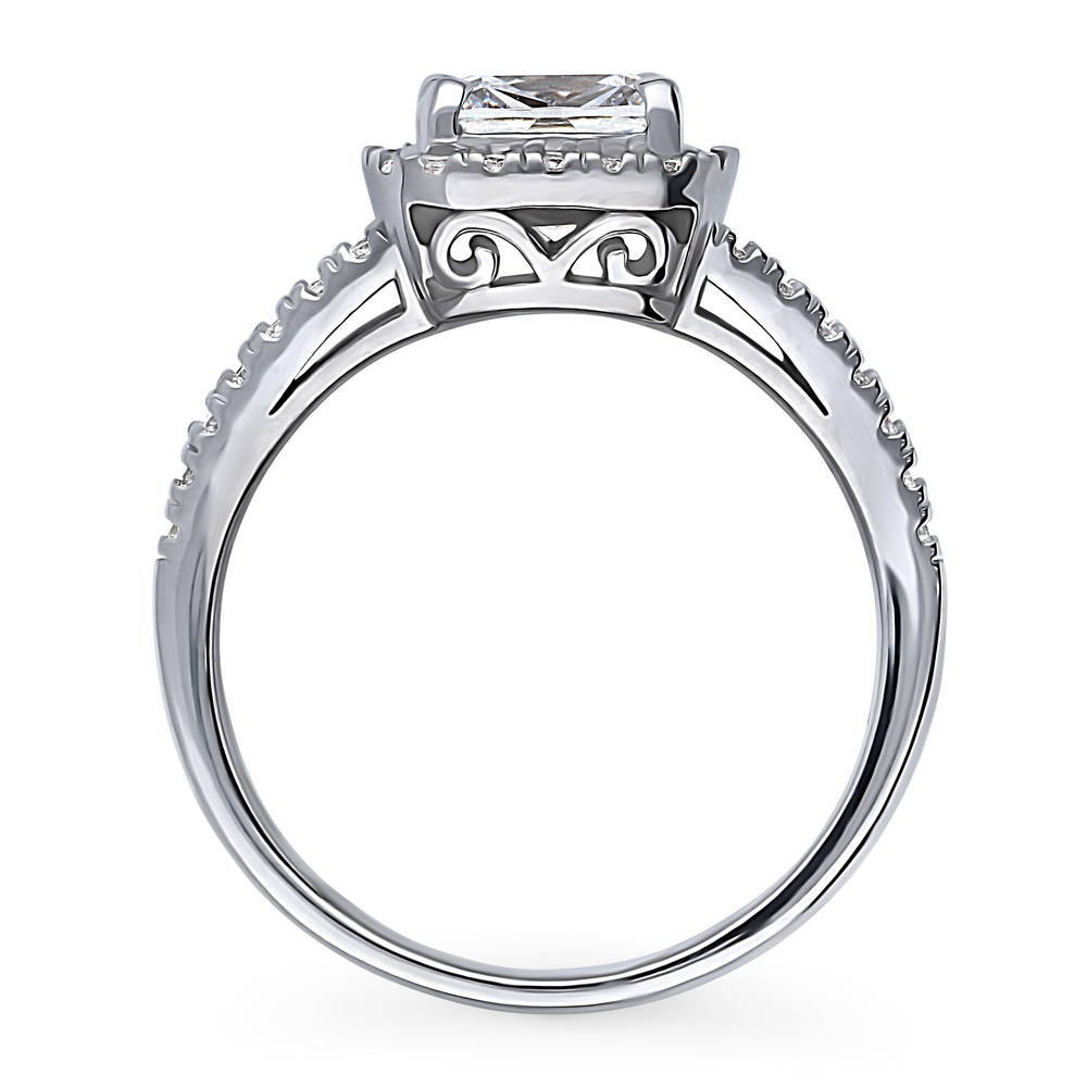 Alternate view of Halo Cushion CZ Split Shank Ring in Sterling Silver