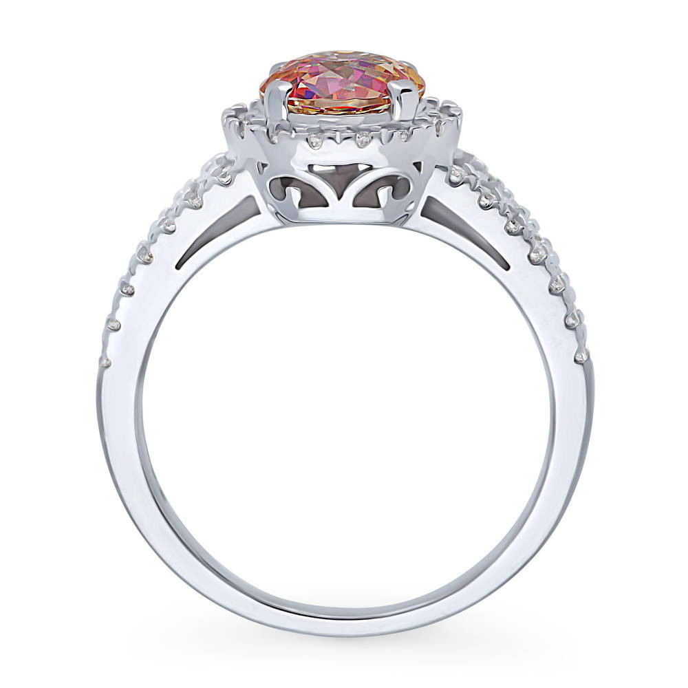 Halo Red Orange CZ Split Shank Ring in Sterling Silver