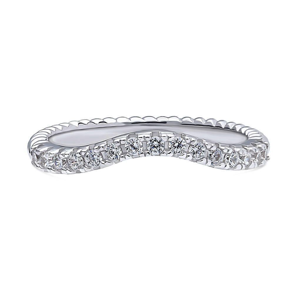Woven Wishbone CZ Curved Half Eternity Ring in Sterling Silver, 1 of 9