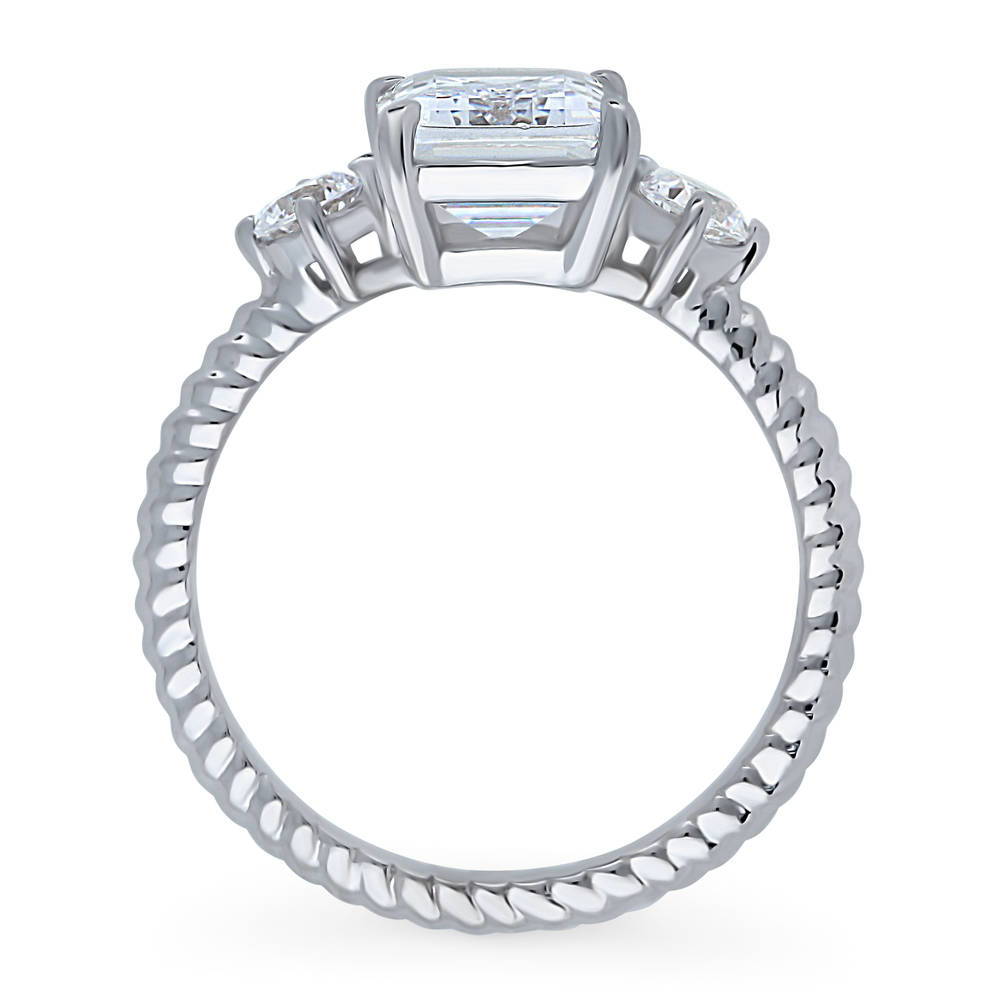 Alternate view of 3-Stone Woven Emerald Cut CZ Ring in Sterling Silver