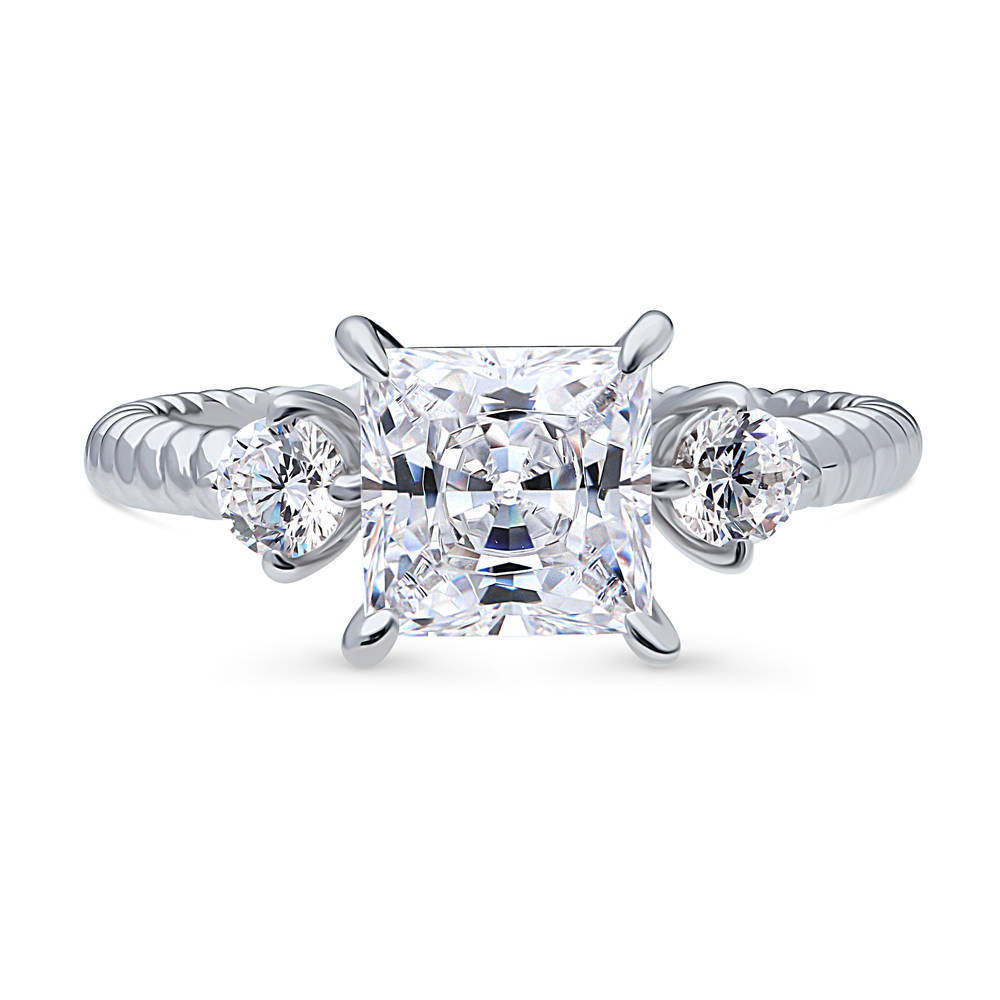 3-Stone Woven 2ct Princess CZ Ring in Sterling Silver