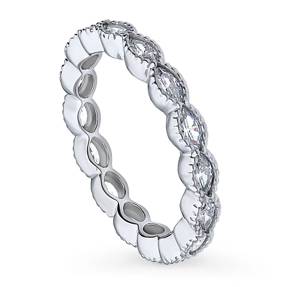 Front view of Milgrain Bezel Set Marquise CZ Eternity Ring in Sterling Silver