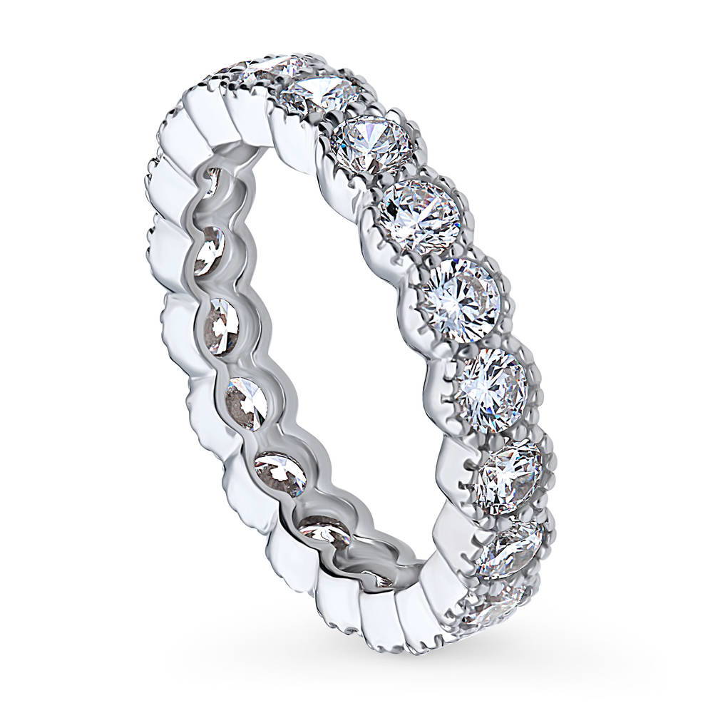 Front view of Milgrain Bezel Set CZ Eternity Ring in Sterling Silver