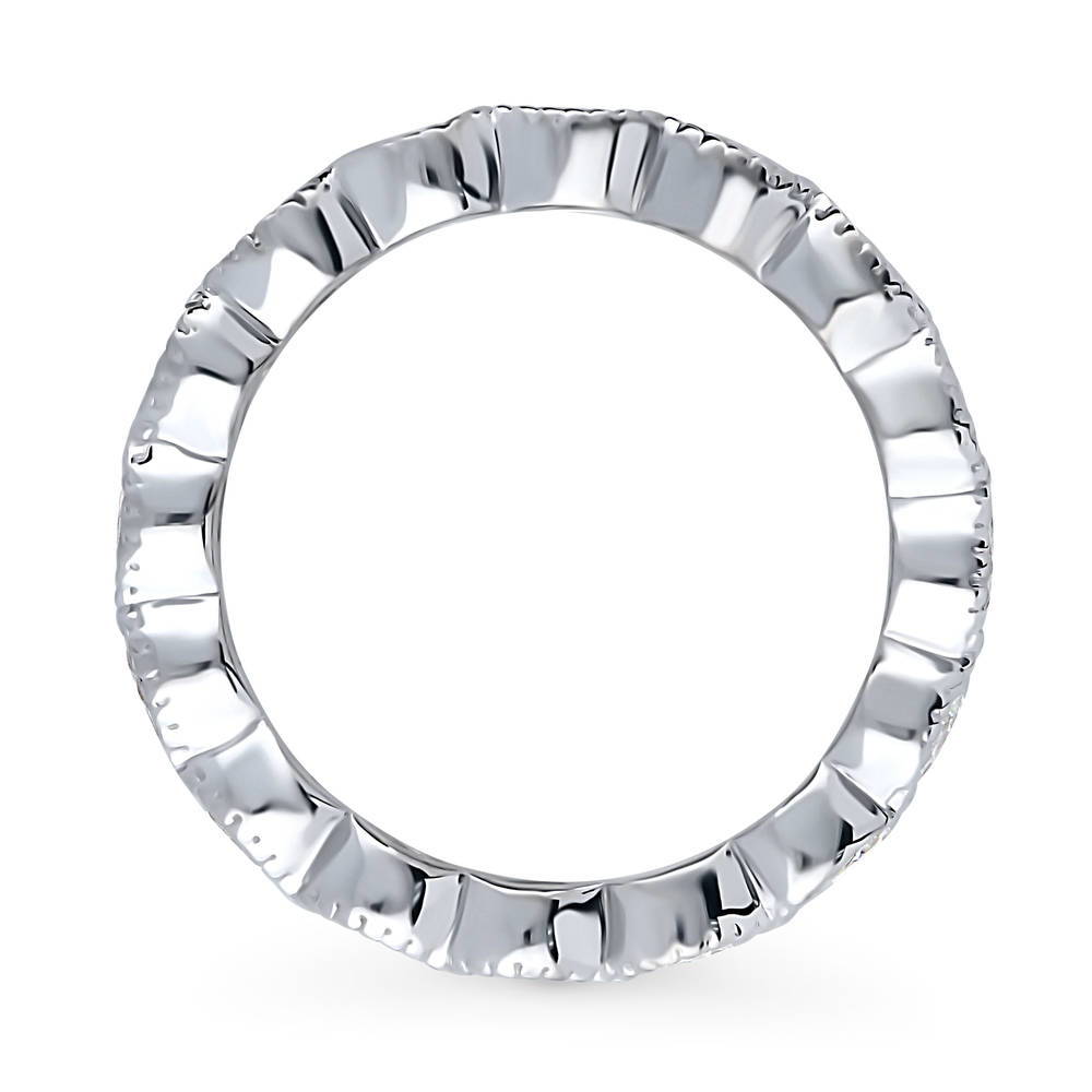 Milgrain Bezel Set Pear CZ Eternity Ring in Sterling Silver