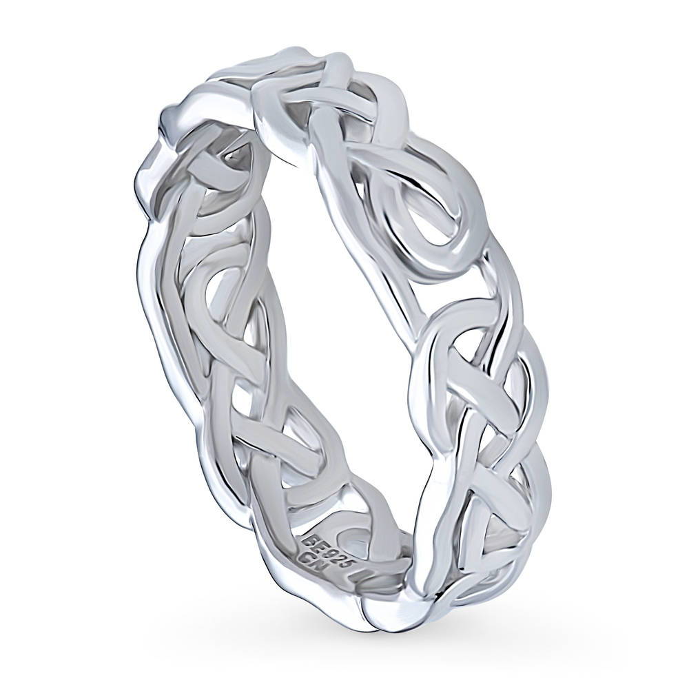 Front view of Woven Celtic Knot Stackable Band in Sterling Silver