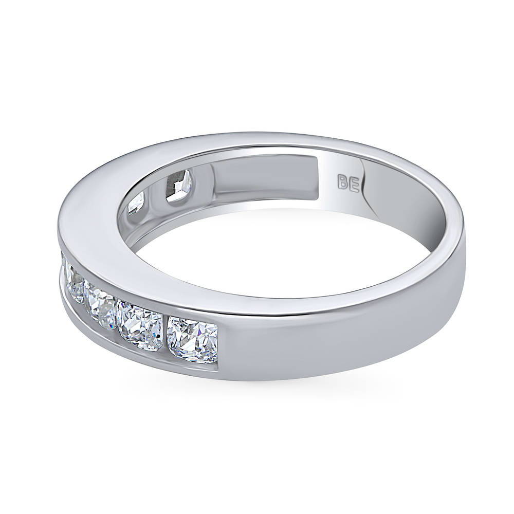 Angle view of Channel Set Cushion CZ Half Eternity Ring in Sterling Silver, 5 of 9