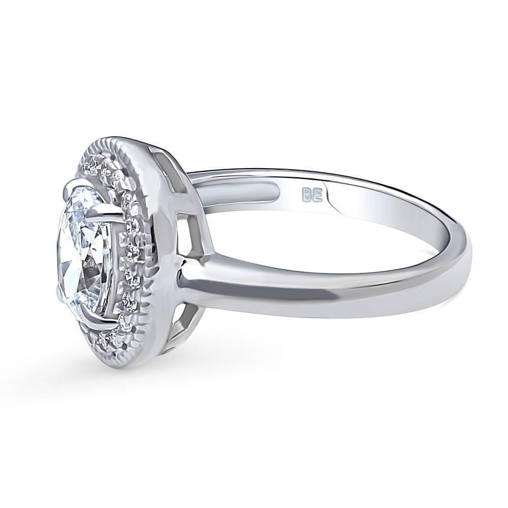 Angle view of Halo Woven Oval CZ Ring in Sterling Silver